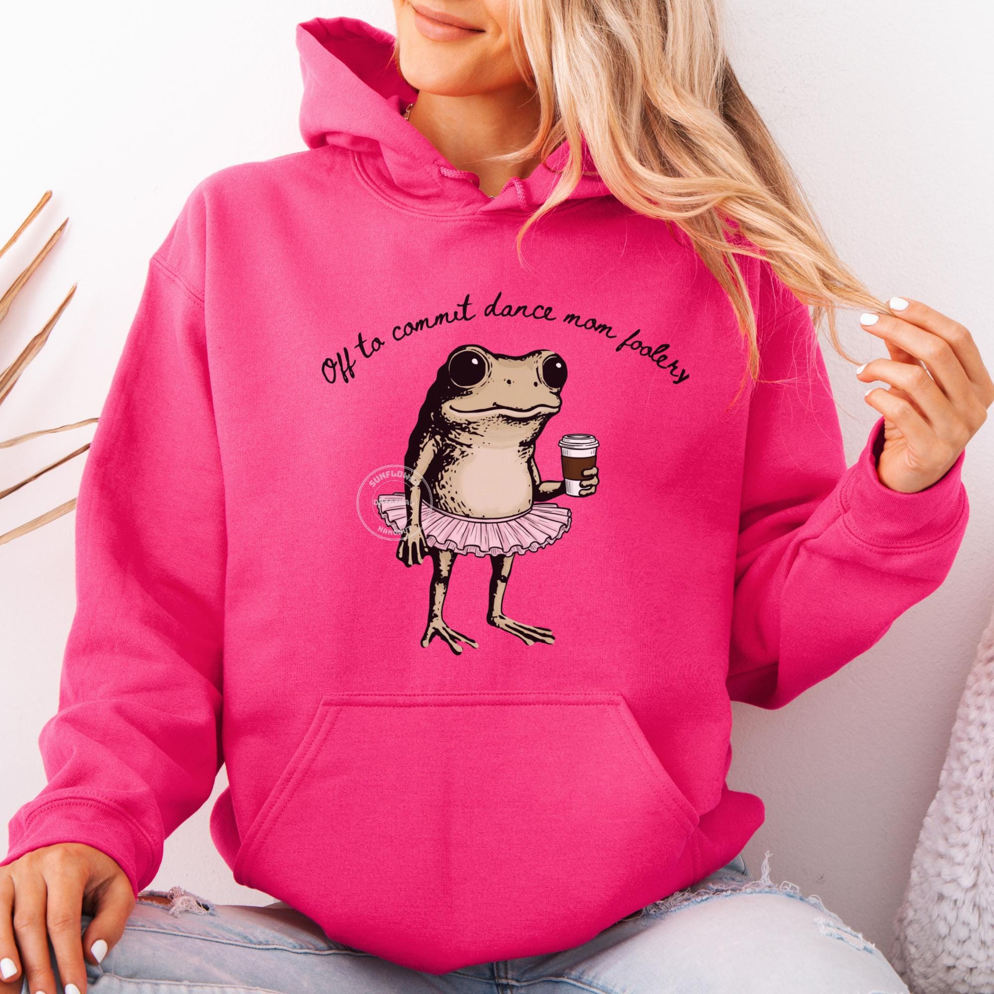 Mom Foolery Hoodie, Funny Dance Mom Frog Sweatshirt, Senior Competition Crew Neck, Ballet Fan Gift orange 3xl sweatshirt