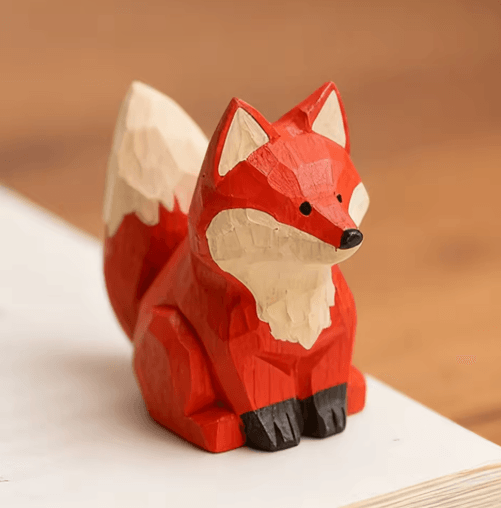 Handcrafted Solid Wood Fox Sculpture Rustic Wood Animal Figurine For Home & Office Decor v