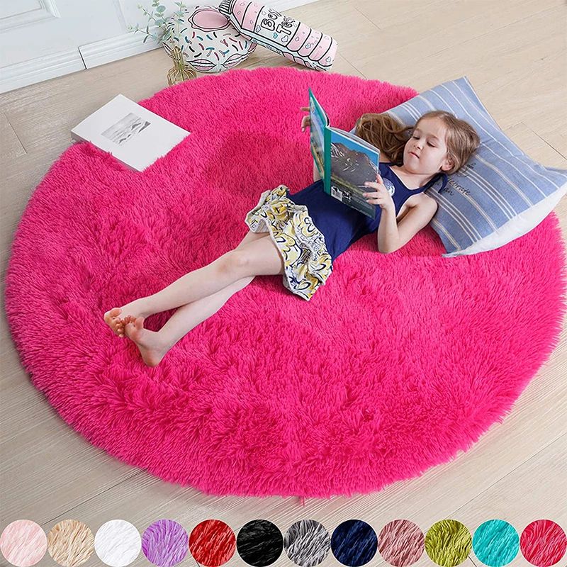 Fluffy Round Shaggy Area Rug Soft Plush Carpet For Bedroom, Nursery & Living Room grey Purple 39.4 In