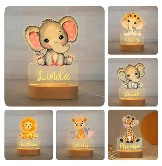 Personalized Custom Name Night Light Acrylic USB LED Lamp For Kids 17elephant