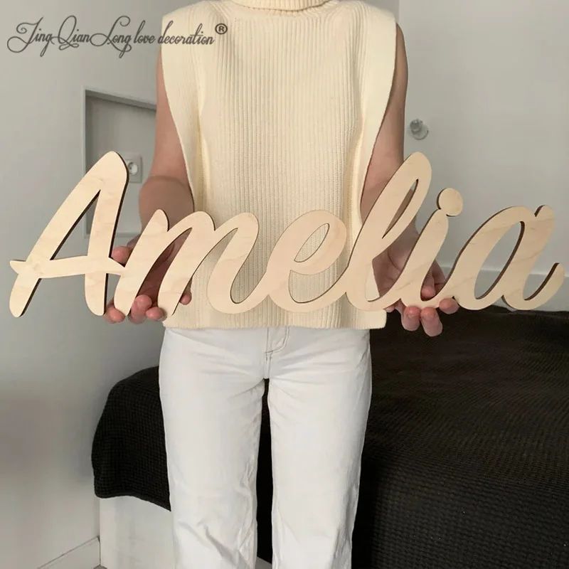 Personalized Wooden Name Sign Custom Nursery Wall Decor For Baby Room And Kids Space yellow 15.75in Wide