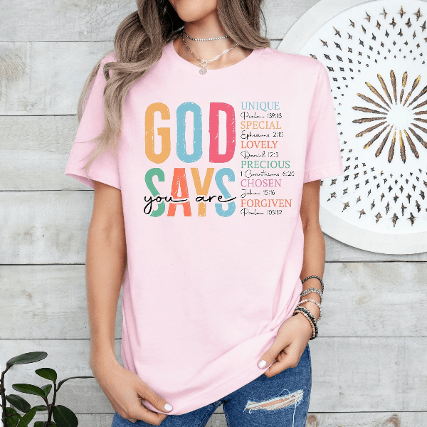 God Says She Is Unique Special Loved Shirt Christian Bible Verse Women Faith Tee yellow s sweatshirt