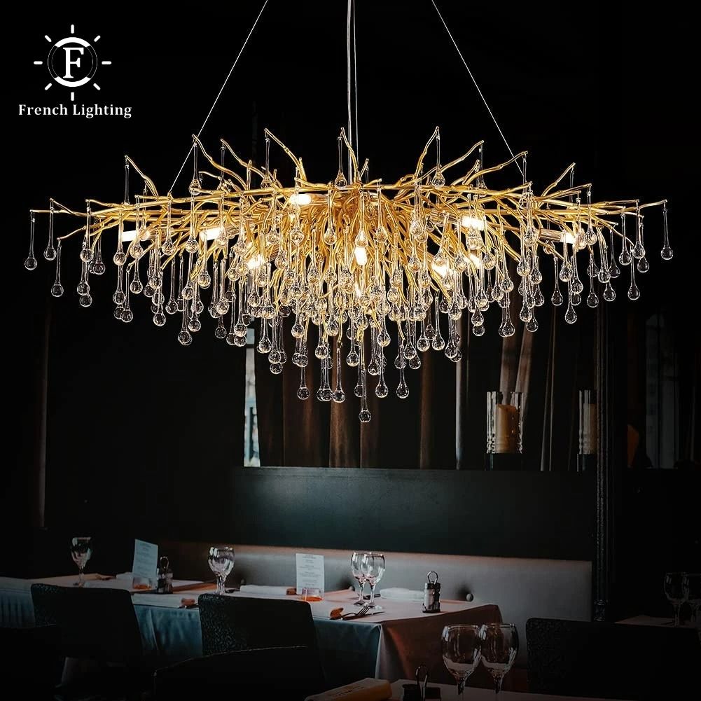 Luxury Gold Crystal Chandelier LED Modern Lighting Fixture l 150 Cm gold Body cold White