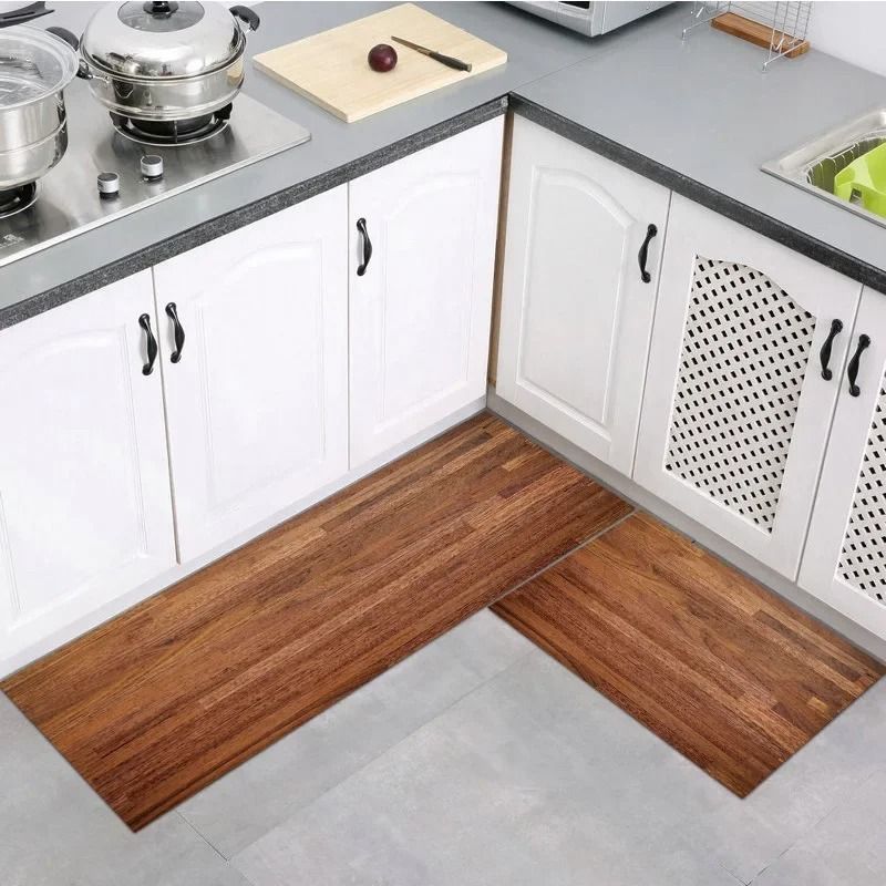 Modern Wood Grain Printed Floor Mat | Non Slip Kitchen & Bathroom Runner | Minimalist Entrance Doormat For Home Decor 5 40 X 120 Cm