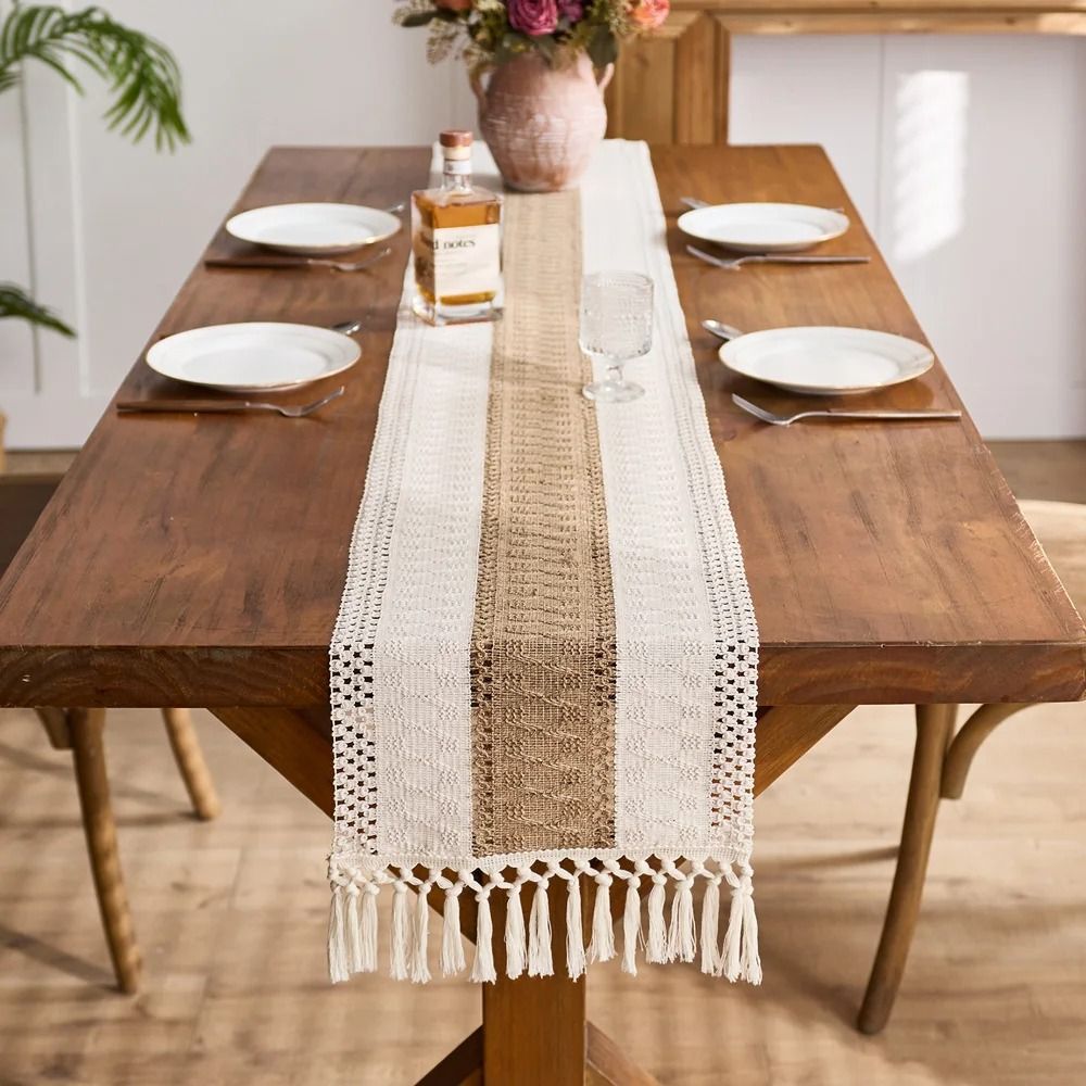 Boho Macrame Table Runner Farmhouse Tassel Table Decor For Dining And Bedroom khaki 30x200 Cm