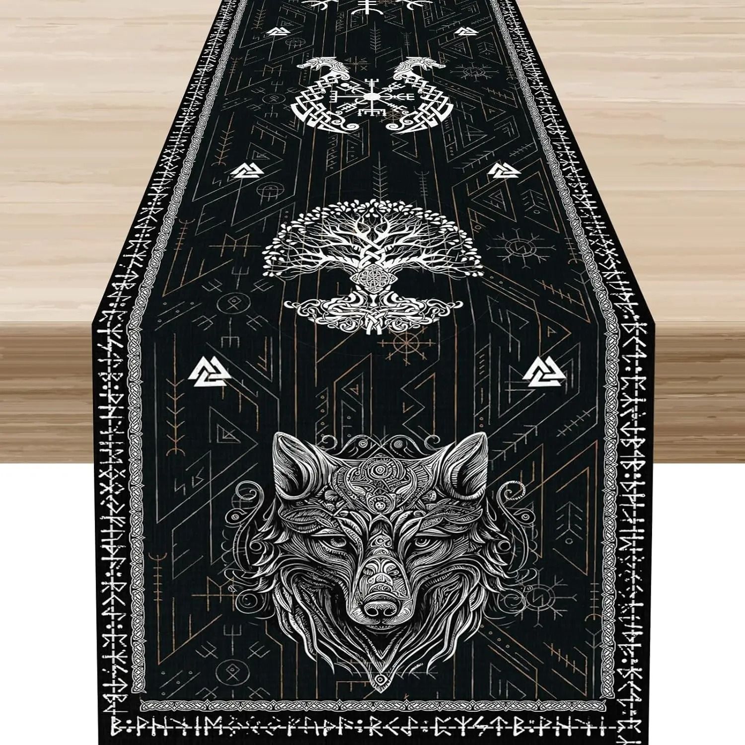 Norse Viking Raven Table Runner | Tree Of Life & Mythology Linen Decor 3 275 X 33 Cm 108 X 13 In