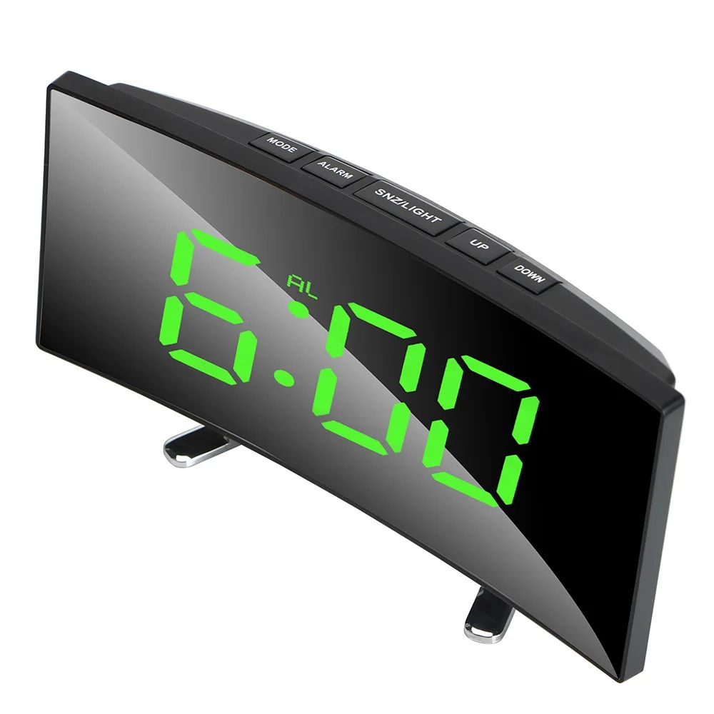 LED Mirror Digital Alarm Clock With Dimmable Display For Kids Bedroom & Modern Decor green