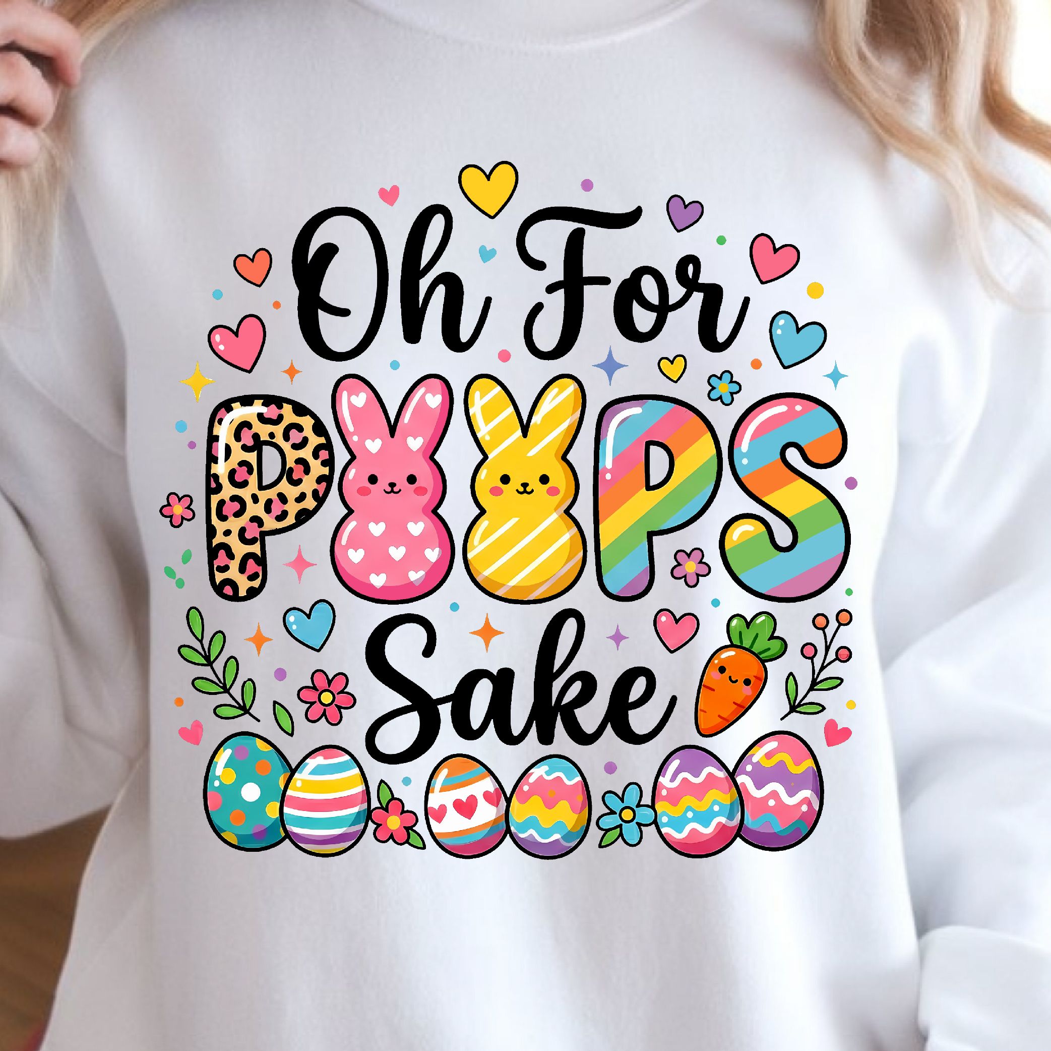 Oh For Peeps Sake Shirt, Funny Easter T Shirt, Easter Candy Tee white 2xl sweatshirt