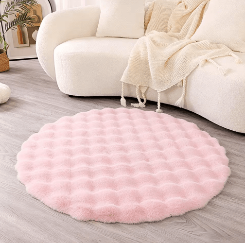 Round Faux Rabbit Fur Rug Ultra Soft Faux Fur Carpet For Cozy Home & Kids Spaces white 100x100cm 39x39inch