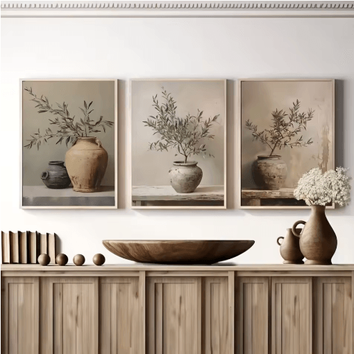 Retro Olive Tree & Lemon Canvas Wall Art Elegant Mediterranean Botanical Decor 2 60x90cm