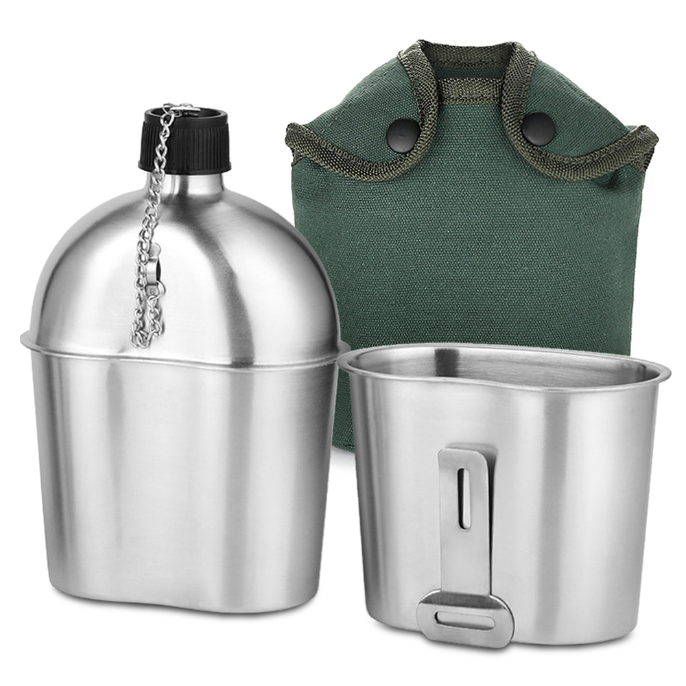 Stainless Steel Camping Canteen Cup Set Tactical Mess Kit With Cover For Hiking And Backpacking Stainless Steel Camping Canteen Cup Set Tactical Mess Kit With Cover For Hiking And Backpacking