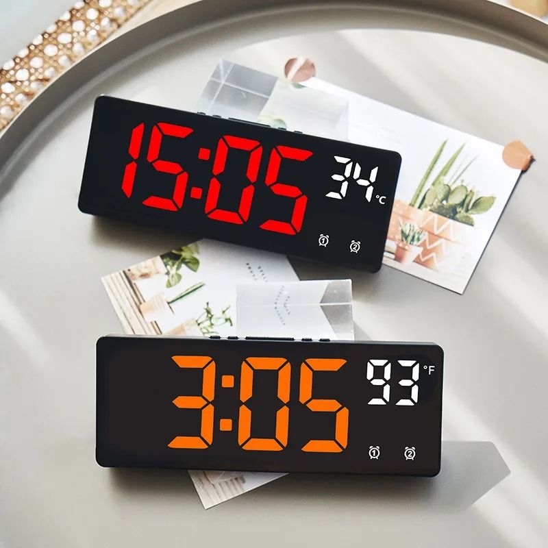 Intelligent LED Digital Alarm Clock | Voice Control & Temperature Display Desktop Table Clock white