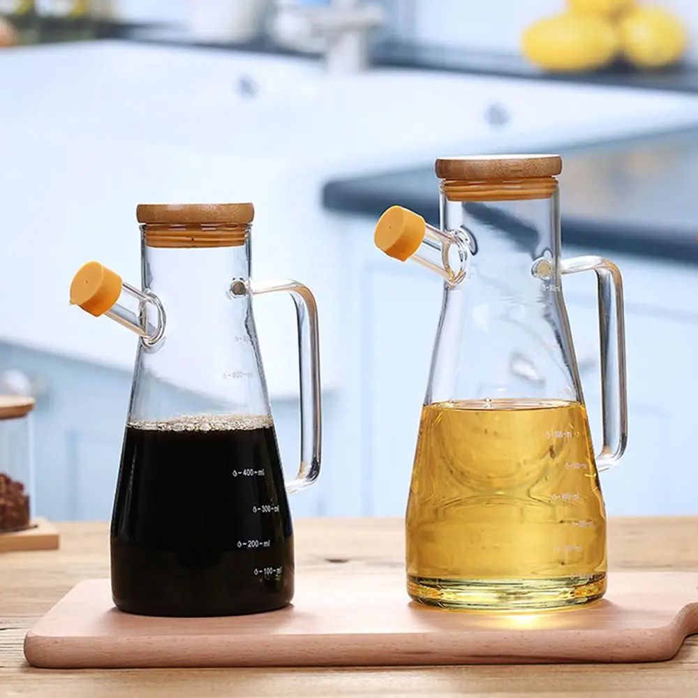 Glass Oil Dispenser Bottle With Handle And Scale 900ml