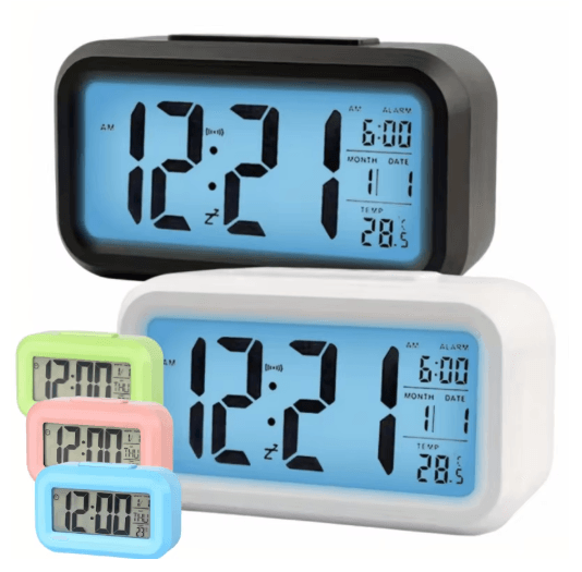 Smart Digital Alarm Clock With LCD Display Temperature Calendar & LED Backlight black 2pcs