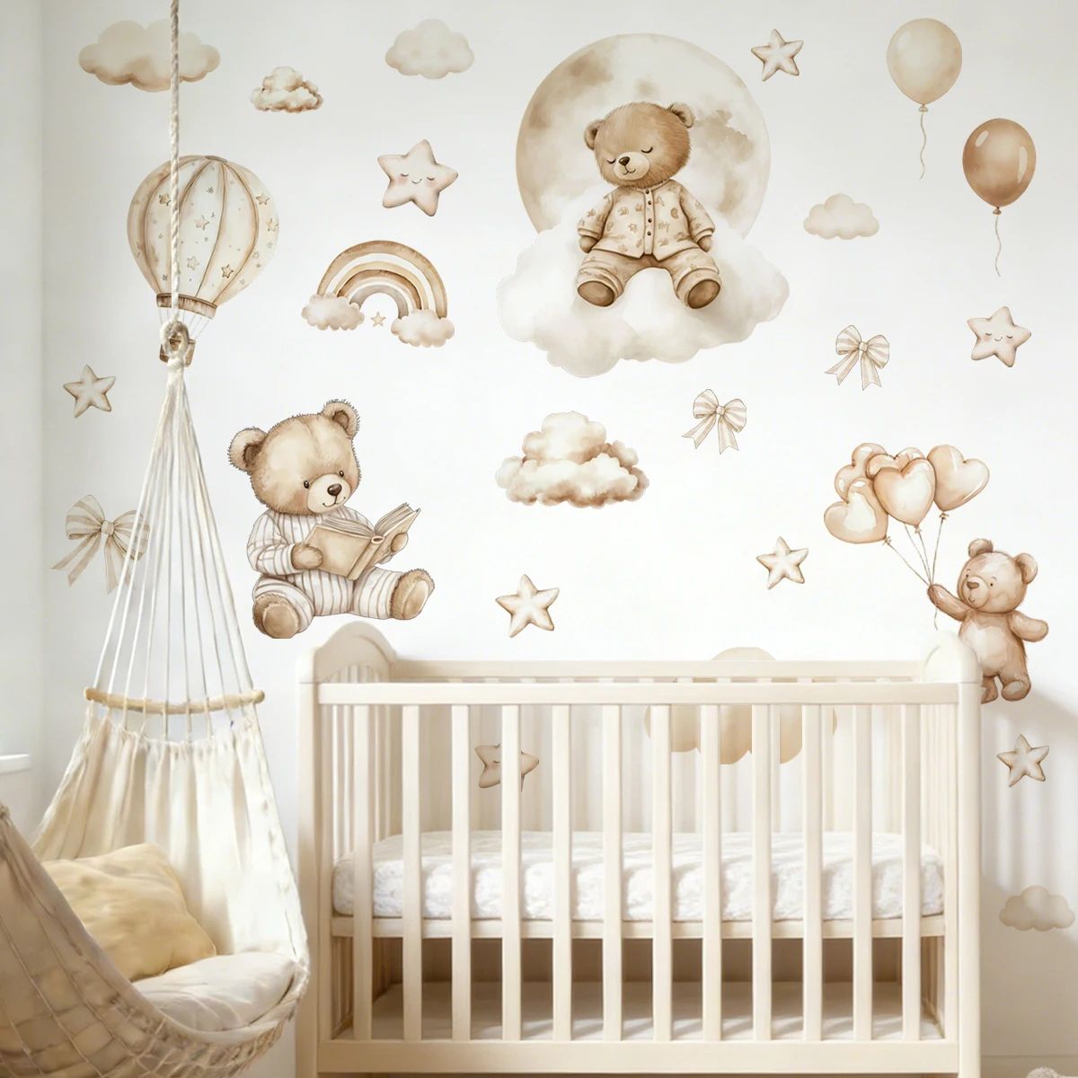 Boho Teddy Bear Balloon Wall Sticker Watercolor Nursery Vinyl Decal For Kids Room Decor wall Sticker