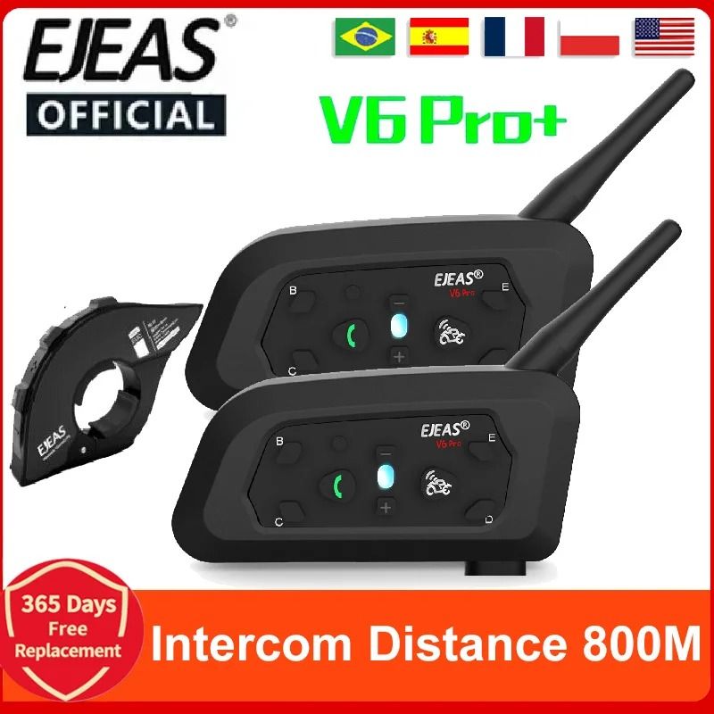 EJEAS V6 Pro Plus Motorcycle Helmet Intercom Bluetooth Communication System For 6 Riders v6 Pro Plus + Euc 1 Pc