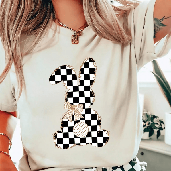 Checkered Easter Bunny Shirt Coquette Comfort Colors Tee Preppy Spring Graphic Top For Women & Teens mustard m sweatshirt