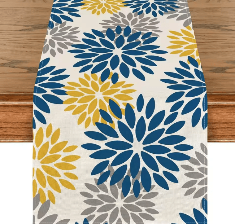 Blue Dahlia Floral Linen Table Runner Elegant Spring Summer Farmhouse Table Decor 02 200x33cm 78.7x13inch