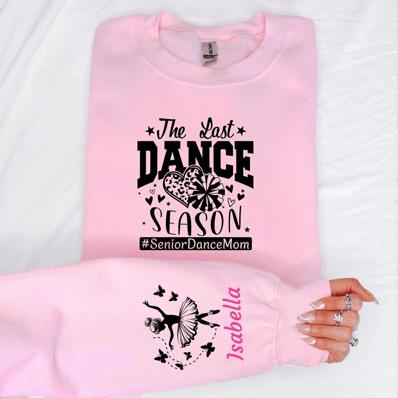 Personalized Senior Dance Mom Sweatshirt Ballerina Sleeve Custom Name Last Season Gift white 3xl t Shirt