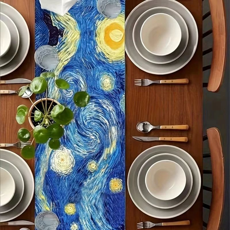 Van Gogh Starry Night Table Flag Art Decor For Dining Tables And Cafes 33x122cm(1.1x4ft