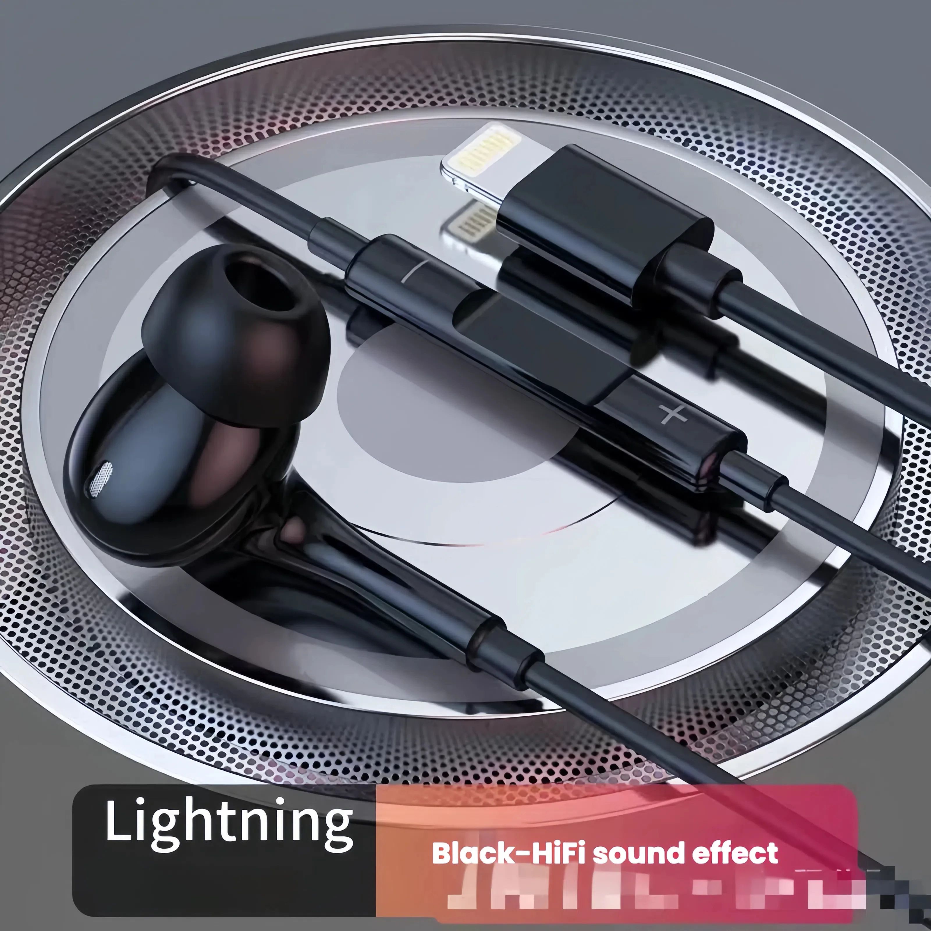 Lightning Wired Earphones HiFi Headphones For IPhone a33 black l