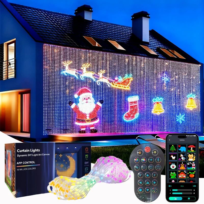 Smart LED Curtain Lights With App Control Music Sync Waterproof DIY Display Lights 2.4m 7.9ft 256leds 2pcs Curtain Light