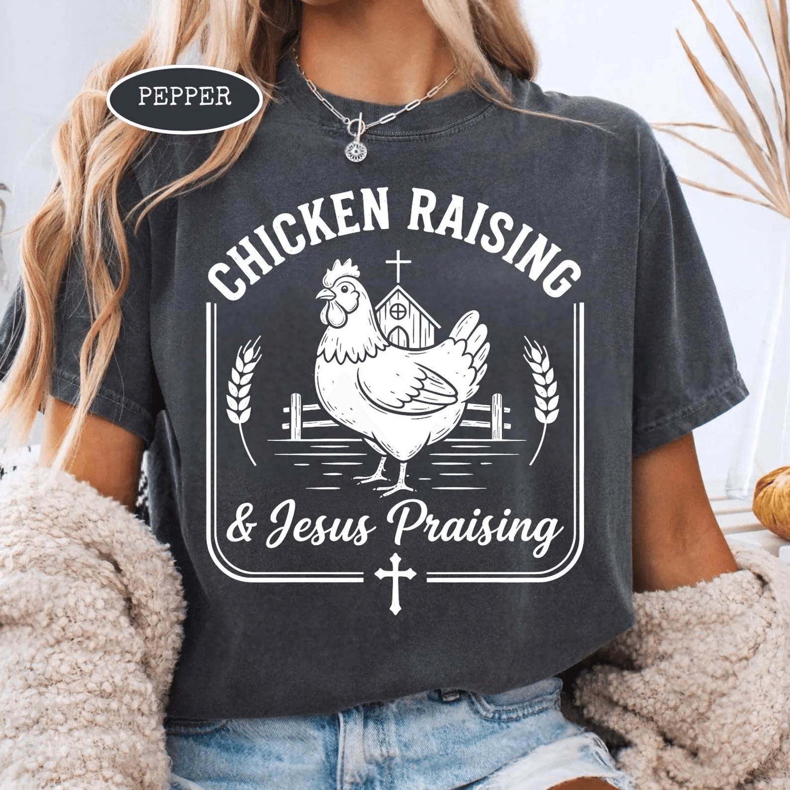 Chicken Raising And Jesus Praising Shirt Christian Farm Life Chicken Mama Tee lavender Pink m sweatshirt