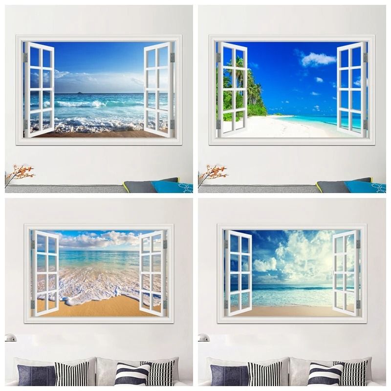 3D Ocean View "Window To Paradise" Wall Sticker style 15 32x48inch (80x120cm)