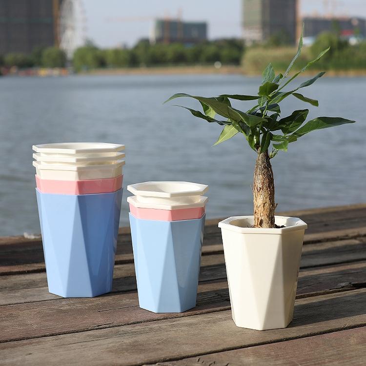 Self Watering Flower Pot Diamond Planter Indoor Outdoor Plastic Plant Pot pink