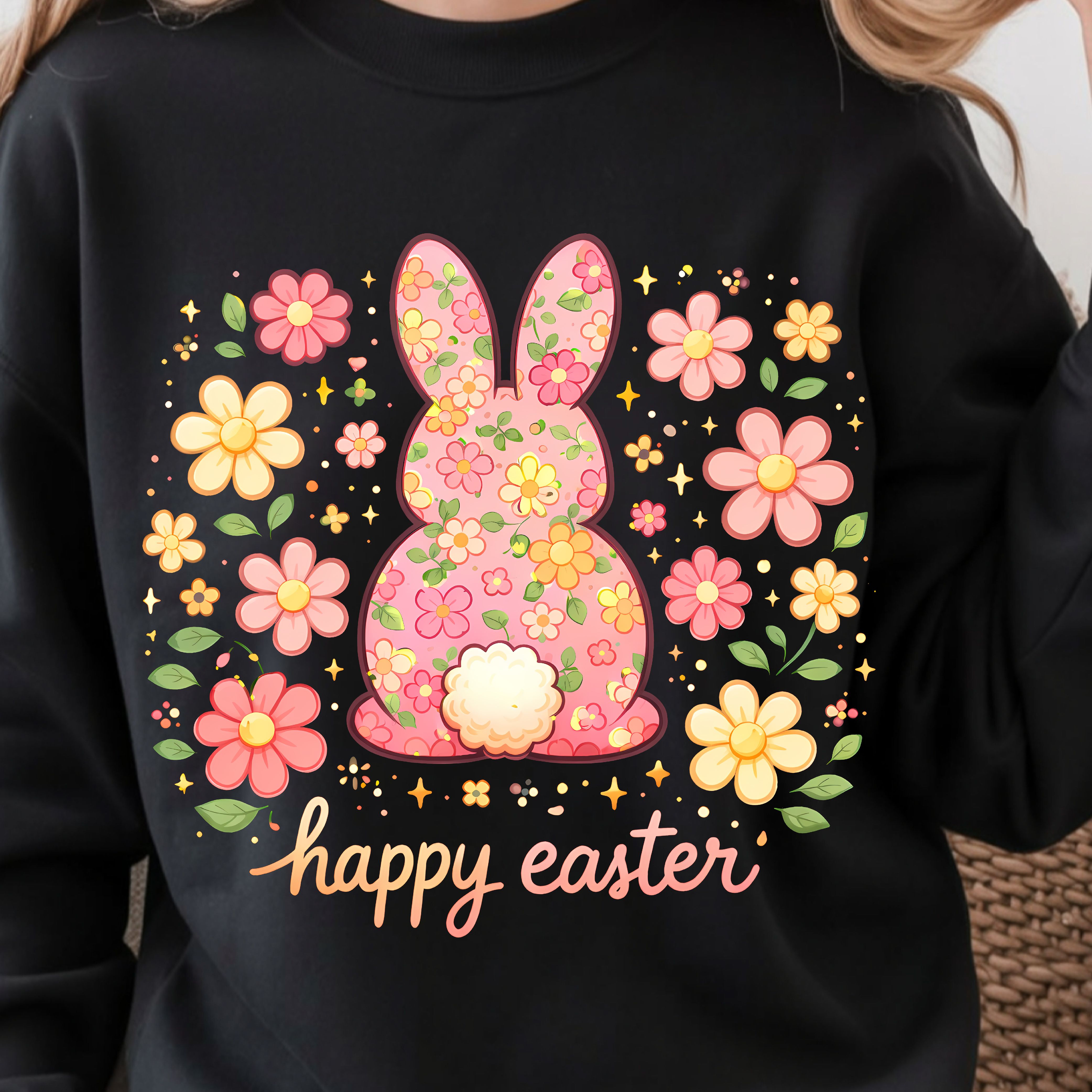 Happy Easter Shirt Bunny Floral Design Tee white s t Shirt