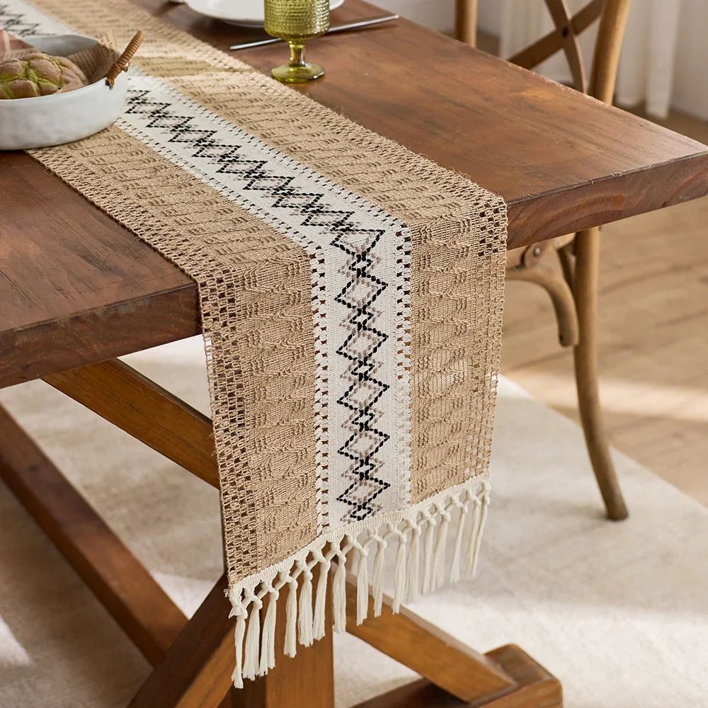 Boho Macrame Table Runner With Tassels Rustic Burlap Farmhouse Decor 30x240cm