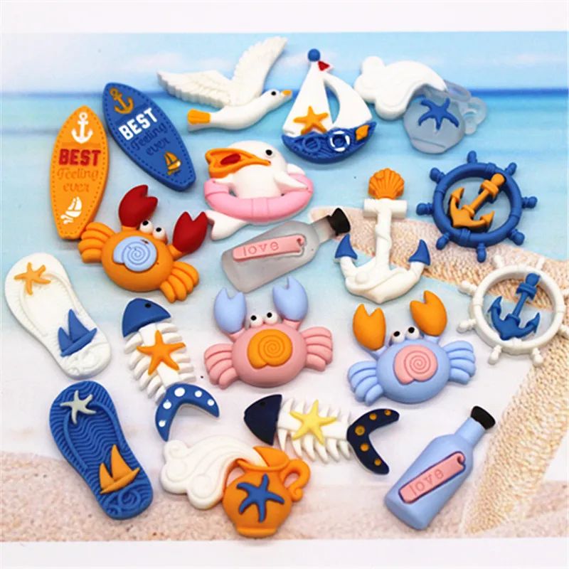 Mini Resin Beach Nautical Craft Set Sailboat Anchor Surfboard Seagull Flatback DIY Decorations h 10 Pcs