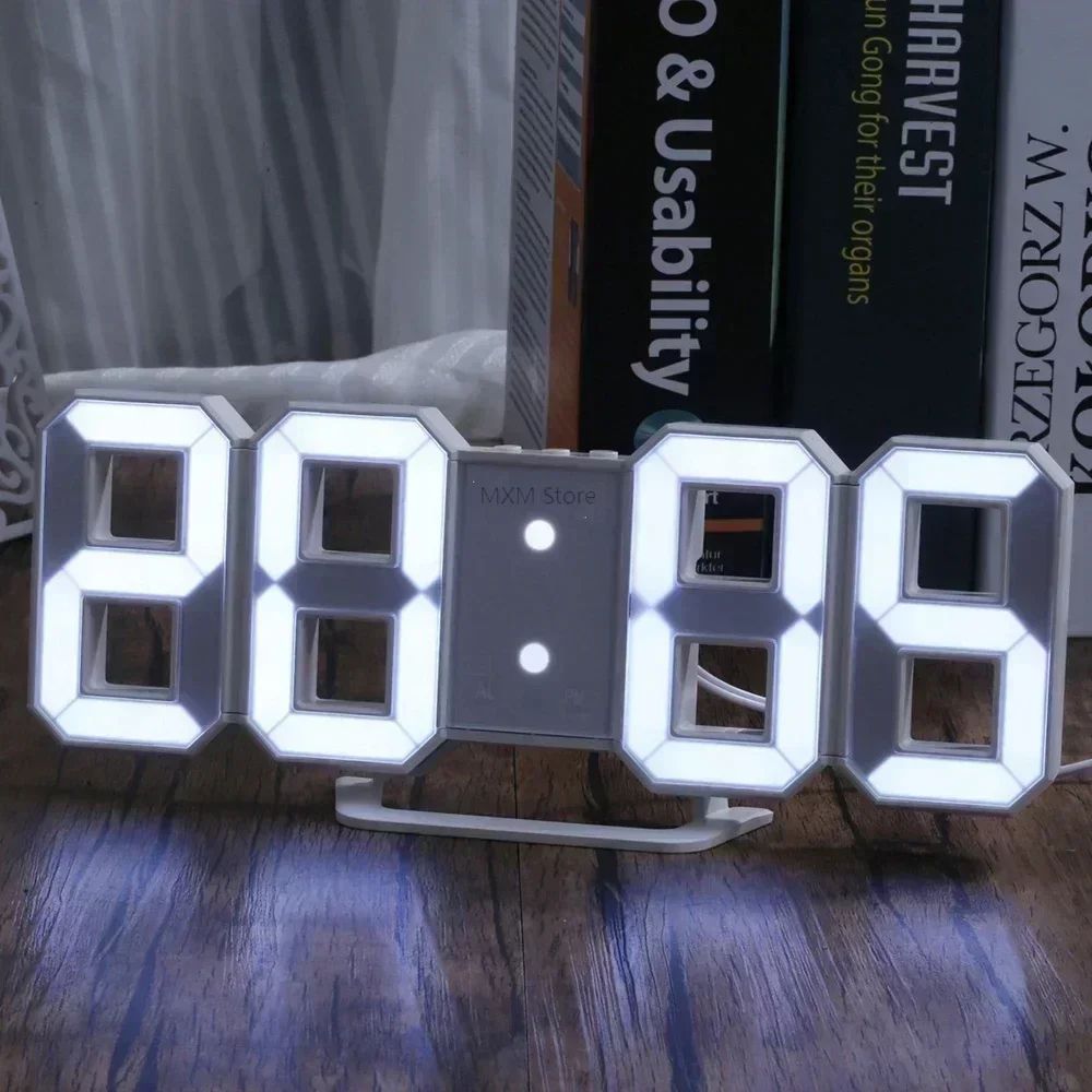 3D LED Digital Wall Clock Modern Glow Night Mode Display Clock With Temperature & Alarm 03