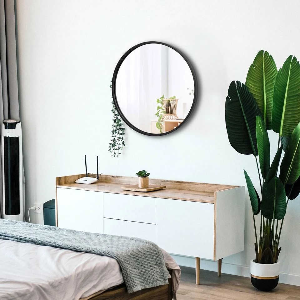 Modern Round Wall Mirror With Metal Frame Decorative Bathroom Entryway Vanity Mirror Modern Round Wall Mirror With Metal Frame Decorative Bathroom Entryway Vanity Mirror
