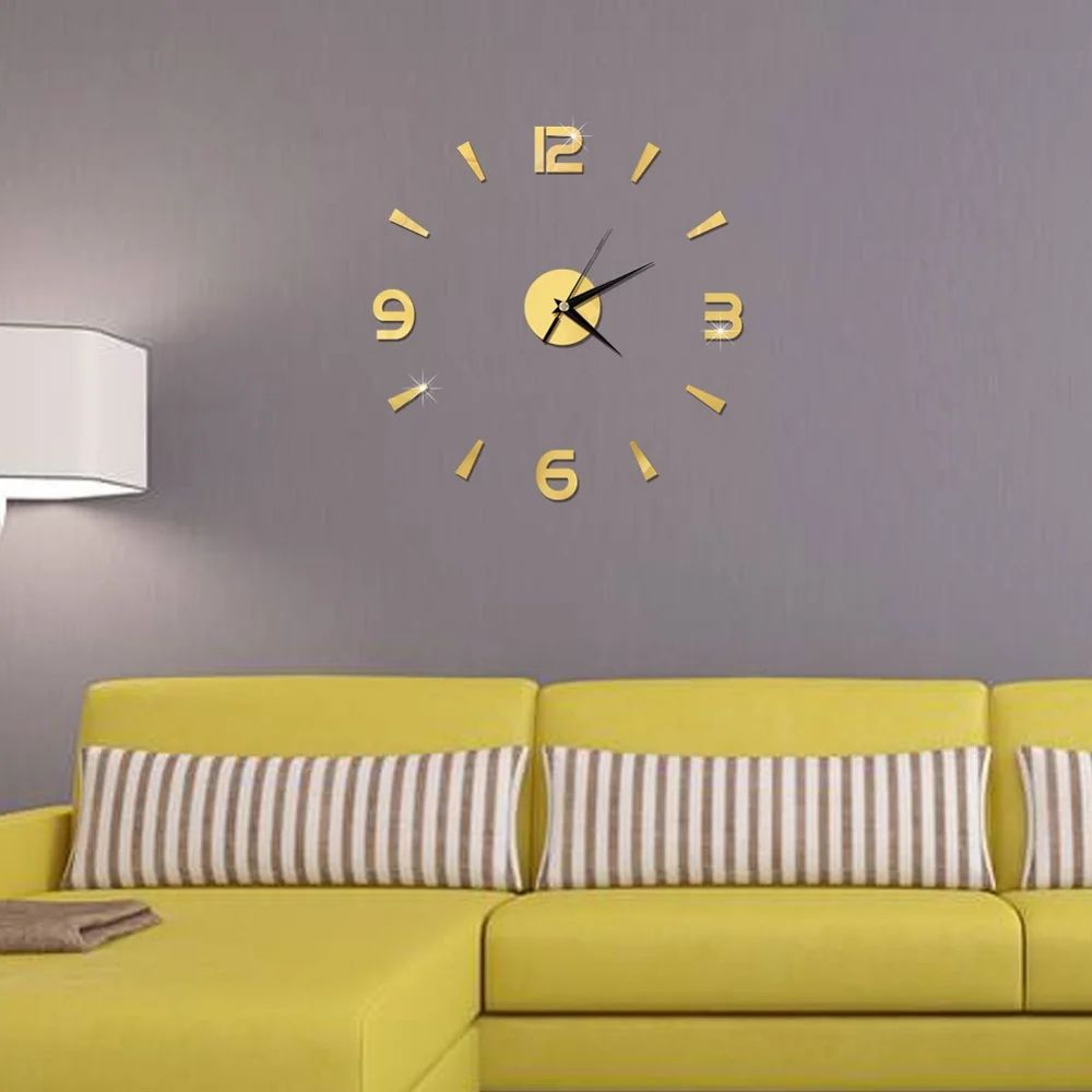 Frameless Mirror Wall Clock Sticker DIY 2D Quartz Decorative Clock For Living Room Home Decor gold 3 15.7523.62 In