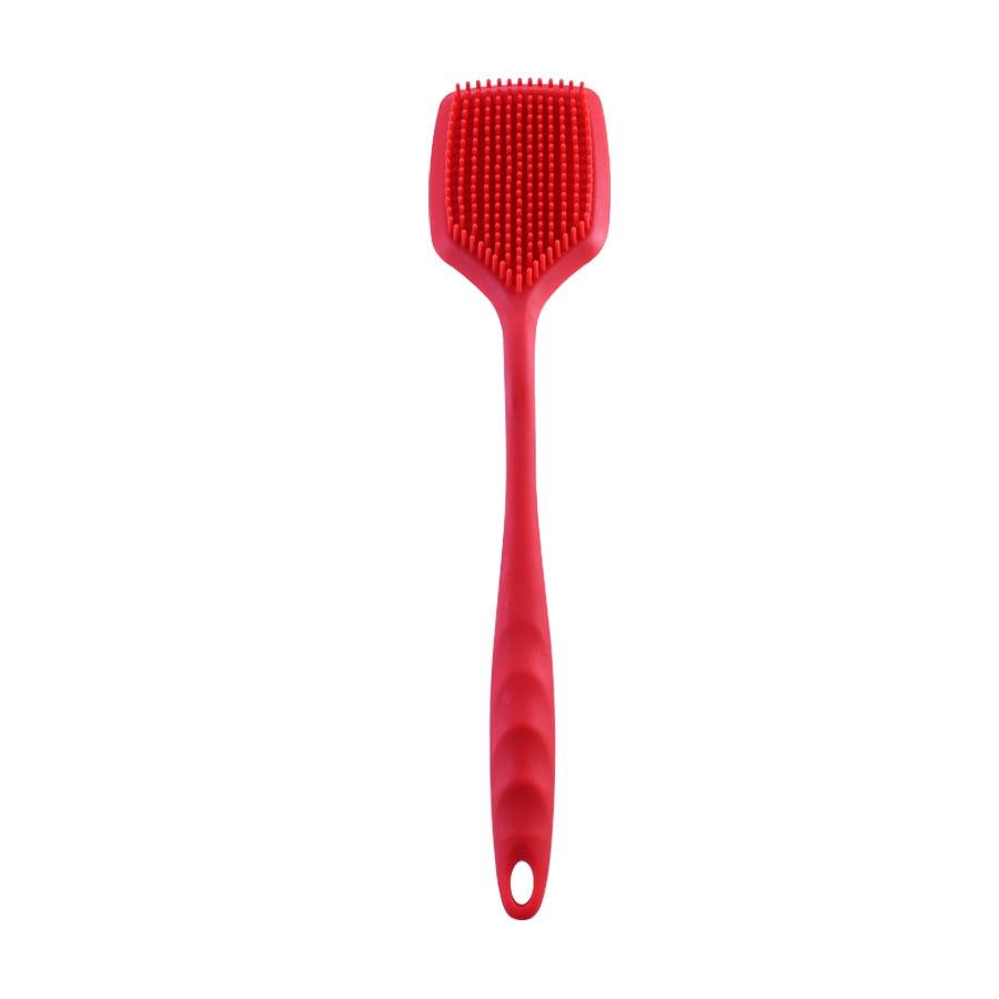 Ergonomic Silicone Dish Scrubber Pot Brush For Non Scratch Kitchen Cleaning Red