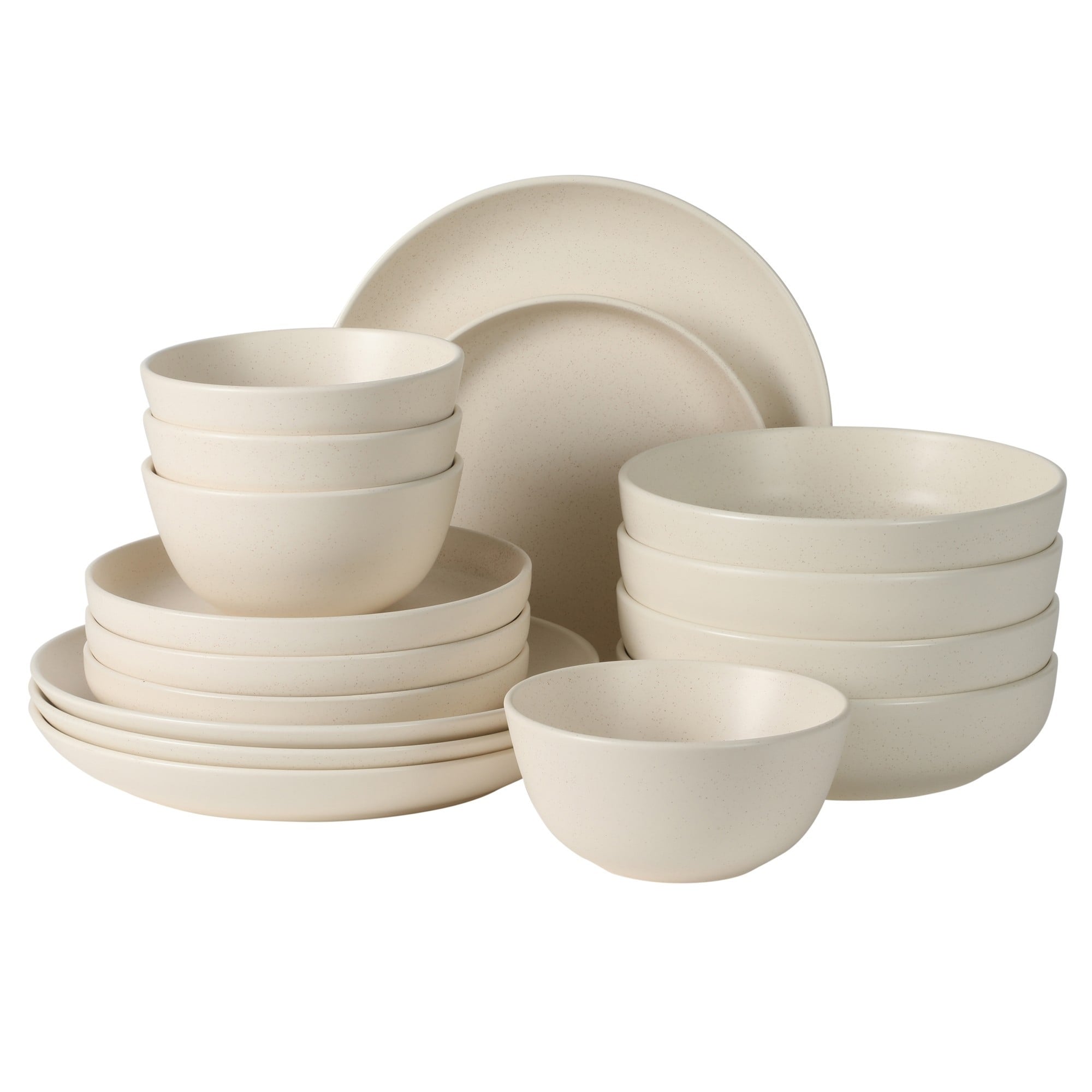Gibson Elite Leeds Court Plates and Bowls Sets, 16-Piece Stoneware Dinnerware Sets, Round Speckle Reactive Glaze Dish Set