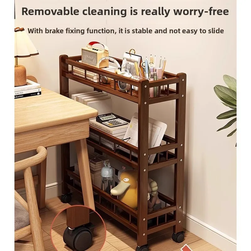 Mehrstöckiges Rollregal, schmales Bambus-Bücherregal, mobiles Küchenregal, einfaches Standregal Image