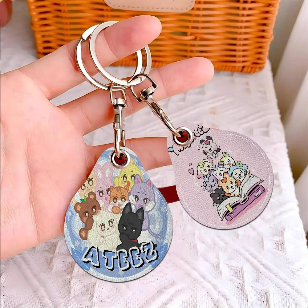 Kpop Gruppe A-Ateez PU-Kartenhalter Schlüsselanhänger Schlüsselring Türschloss-Zugangskarten-Etui Schlüsselanhänger Zugangskarten-Schlüsselring Image