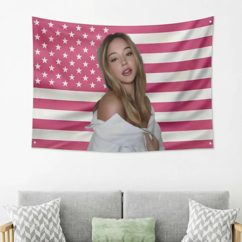 1 Stück M-Madelyn S-Star V-Cline Rosa amerikanische Flagge zum Aufhängen, strapazierfähiger Stoff, ideal für die Wanddekoration im Studentenwohnheim, Schlafzimmer, Wohnzimmer Image