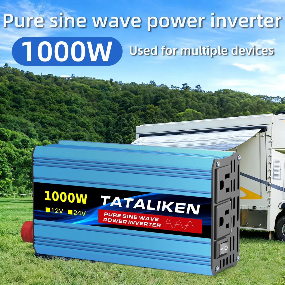 1000W 1600W 2200W 2500W Reiner Sinus-Wechselrichter 12V auf 220V 60Hz US-Stecker mit Fernbedienung und Temperaturkontroll-Lüfter Image