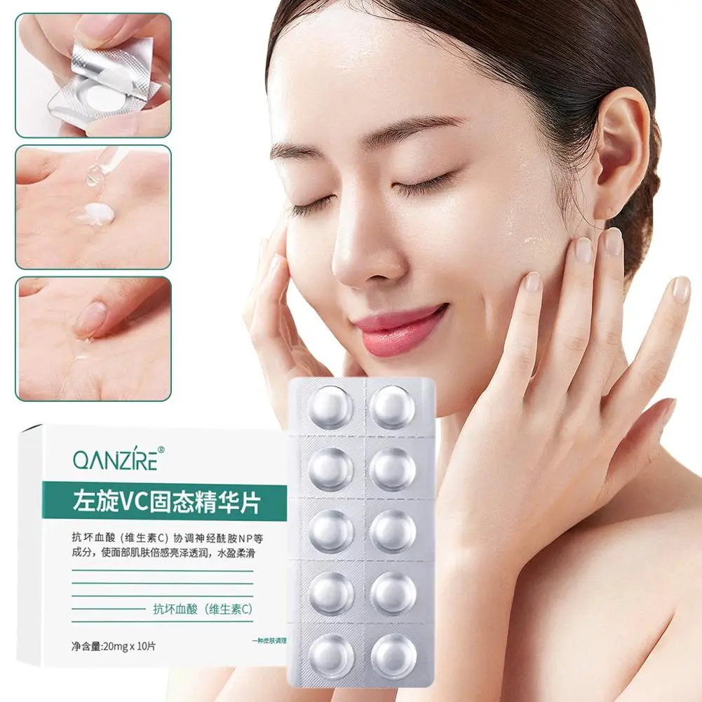 10 Stück VC Gefriergetrocknete Essenz-Tabletten Ceramid Festes Gesichtsserum Einmalgebrauch Hydratisierend Feuchtigkeitsspendend Gesichtspflege Image