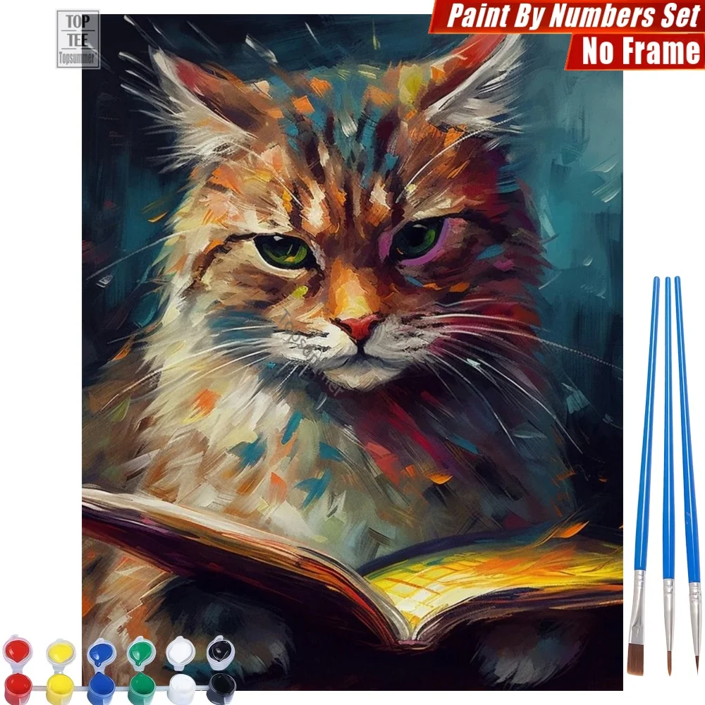Literary Reading Cat DIY Malen-nach-Zahlen-Set – Lebendige Farben, stimmungsvolle Raumdekoration, Muttertagsgeschenk für Katzenliebhaber Image