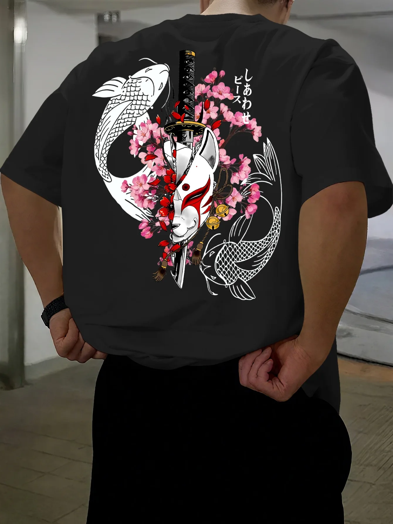 Fuchsmaske, Koi-Fisch, Schwert und Andere Elemente Bedruckte 2026 Amerikanischer Stil Neue Sommer Herren- und Damen-Streetwear T-Shirts Image