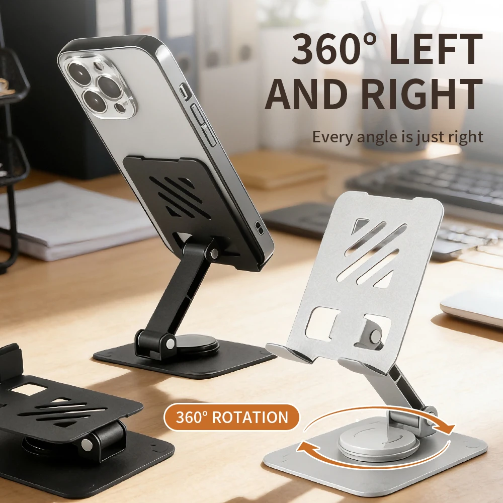 Tragbarer, klappbarer, universeller Desktop-Ständer 360 ° Rotationsverstellbare Tablet- und Telefonhalterung, platzsparende Halterung für alle 4-12 Zoll große Telefone Image