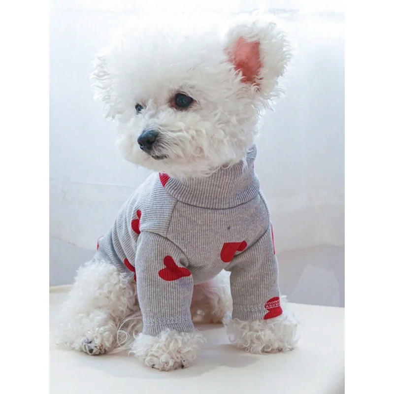 Niedlicher Roter Herzmuster-Haustier-Pyjama Weicher Hunde- und Katzen-Jumpsuit für Alle Jahreszeiten Lässige Basiskleidung für Kleine und Mittelgroße Hunde und Katzen Image