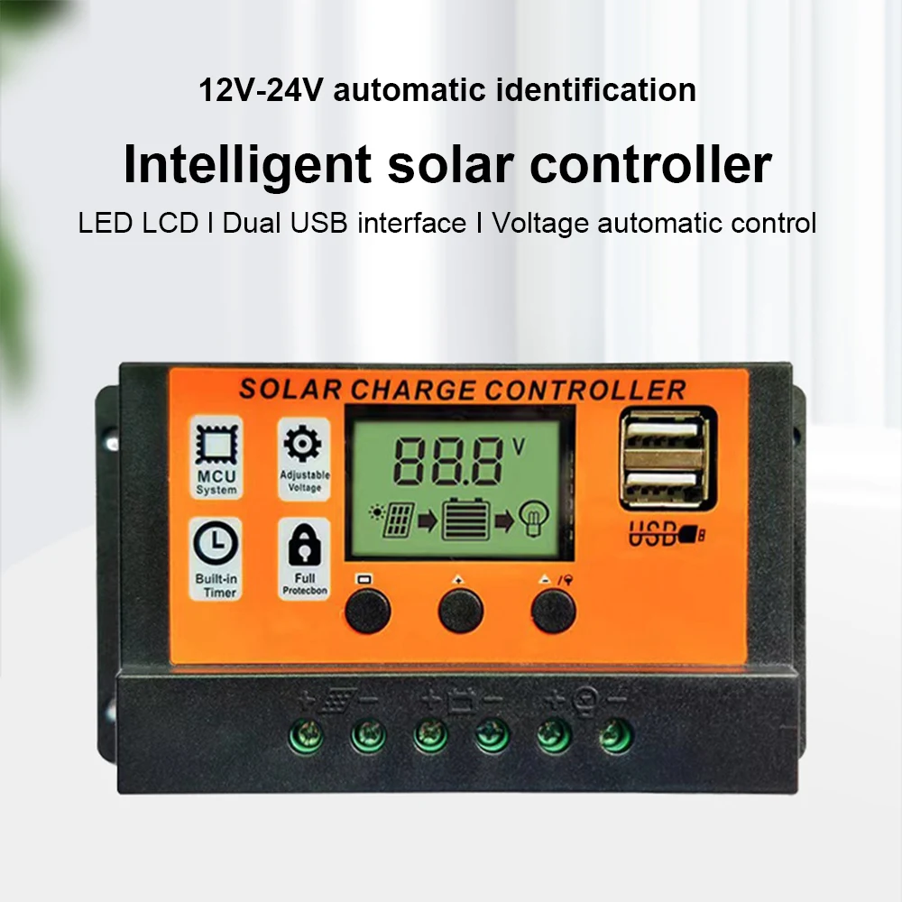 12V/24V 80A 100A Solarregler mit LED-LCD-Display, Solarpanel-Controller, Solarpanel-Batterieregler, USB-Anschluss Image
