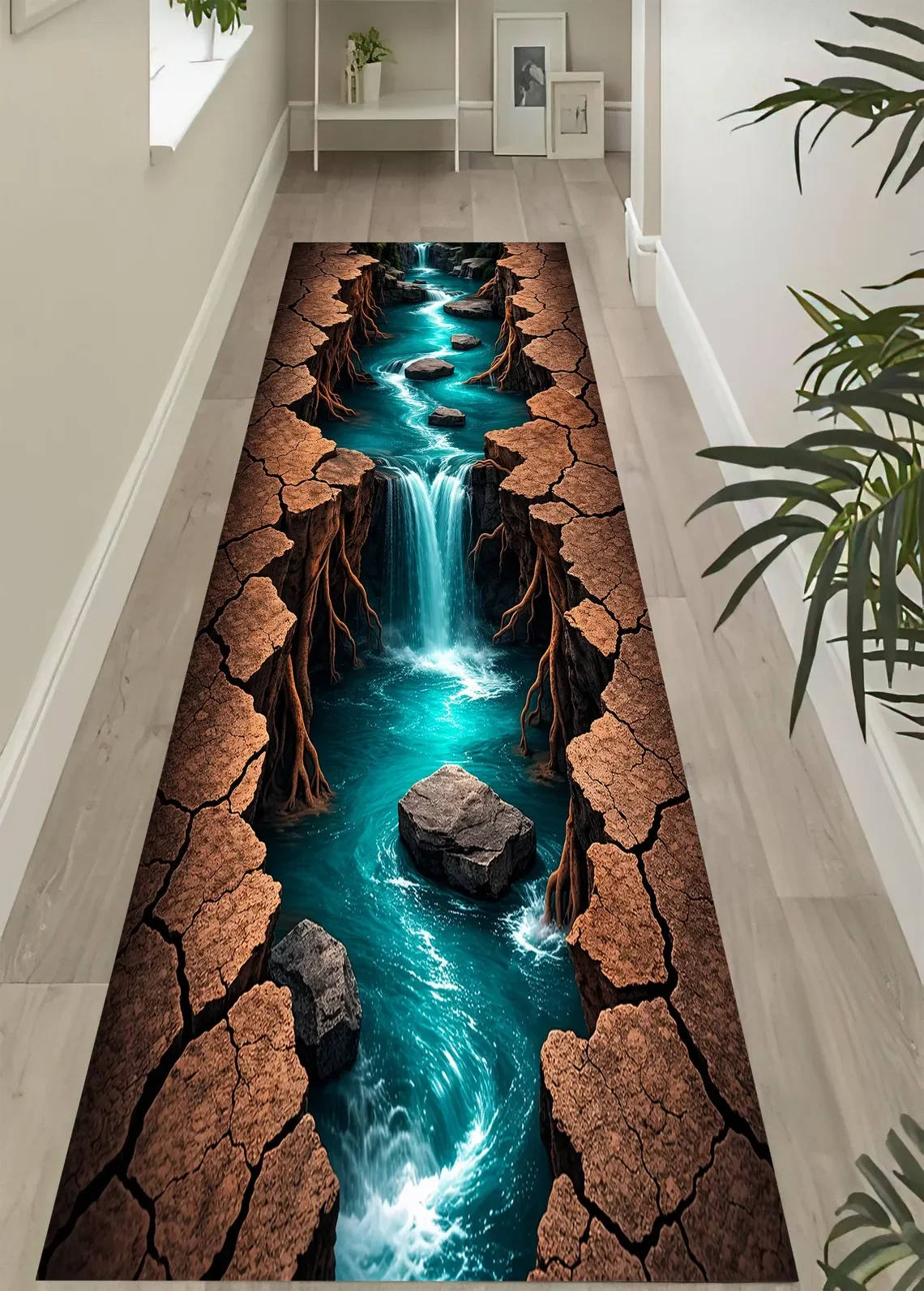 3D-Illusions-Teppich Abyss Runner, Rutschfest, Kreative Wasserfall-Kanal-Bodenmatte, Waschbar, Realistischer Dekorativer Teppich für Flurdekoration Image
