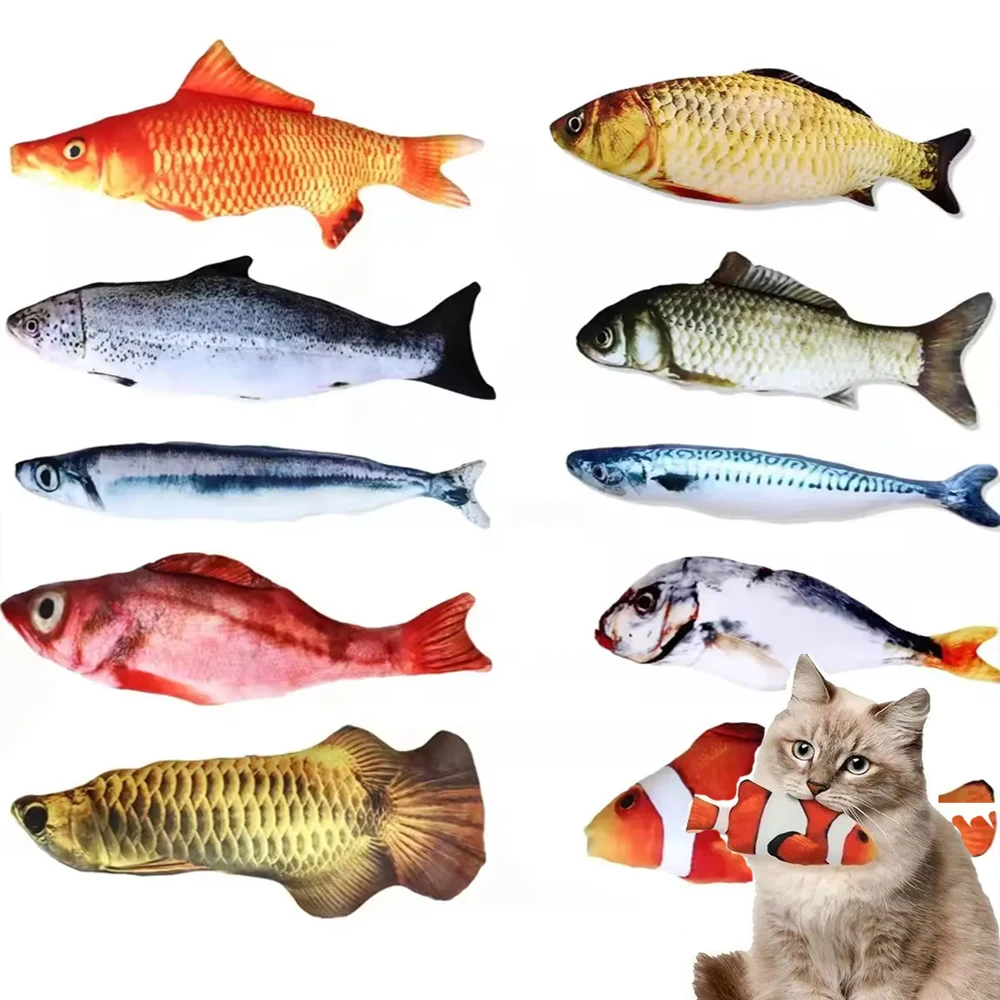 3D Fischförmiges Interaktives Katzenspielzeug Weiches Plüsch-Kauspielzeug für Katzen Lustige Neckenpuppe Haustierzubehör Image