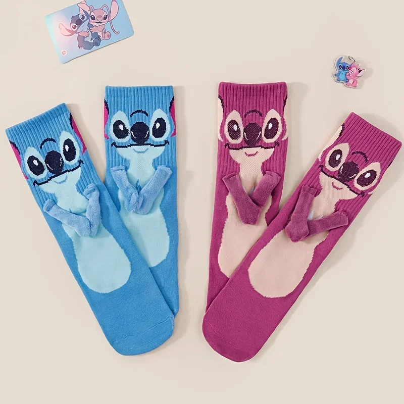 Disney Stitch Hand-in-Hand-Socken, Socken für Damen, japanische Cartoon-Socken, niedliche Kinder-Weihnachtssocken, Geschenk Image